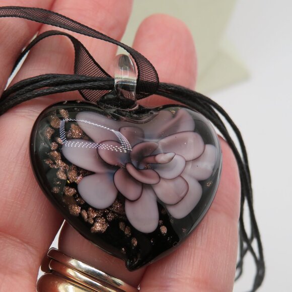 Jewelry - Murano Style Art Glass Heart Pendant Necklace Earrings Set